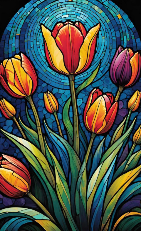 Tulips in stained glass style