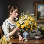 Woman sniffing flowers